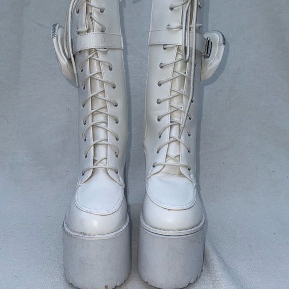 Nyla White Lace Up Pouch Platform Boots Women’s Size 7 - Picture 3 of 11